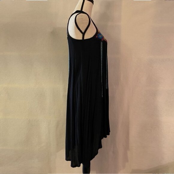 Kyla Seo black floral embroidered sleeveless crepe halter high low hem dress - Picture 3 of 12